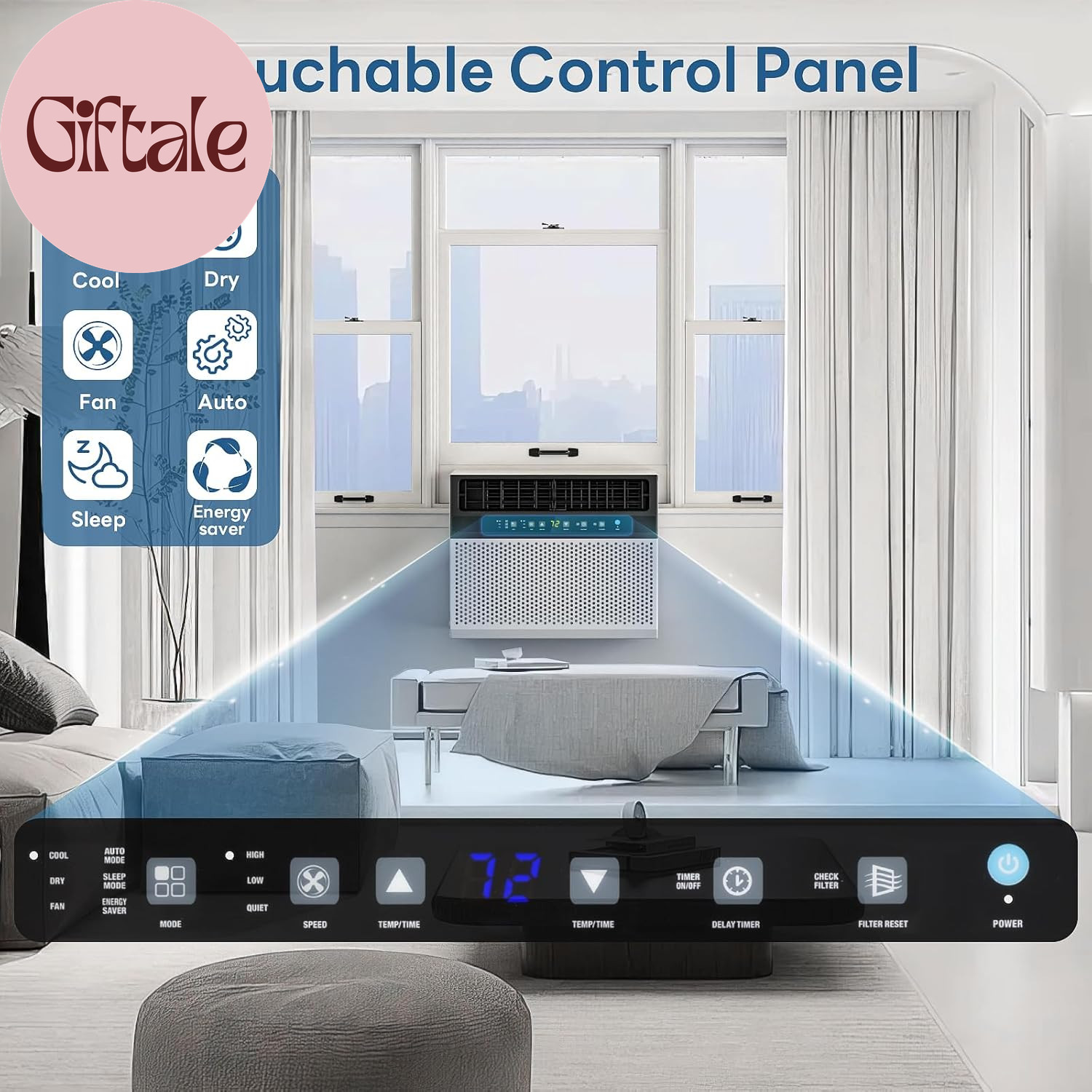 10000 BTU U Shaped Window Air Conditioner Cools up to 450 Sq Ft, 6-In-1 Window A