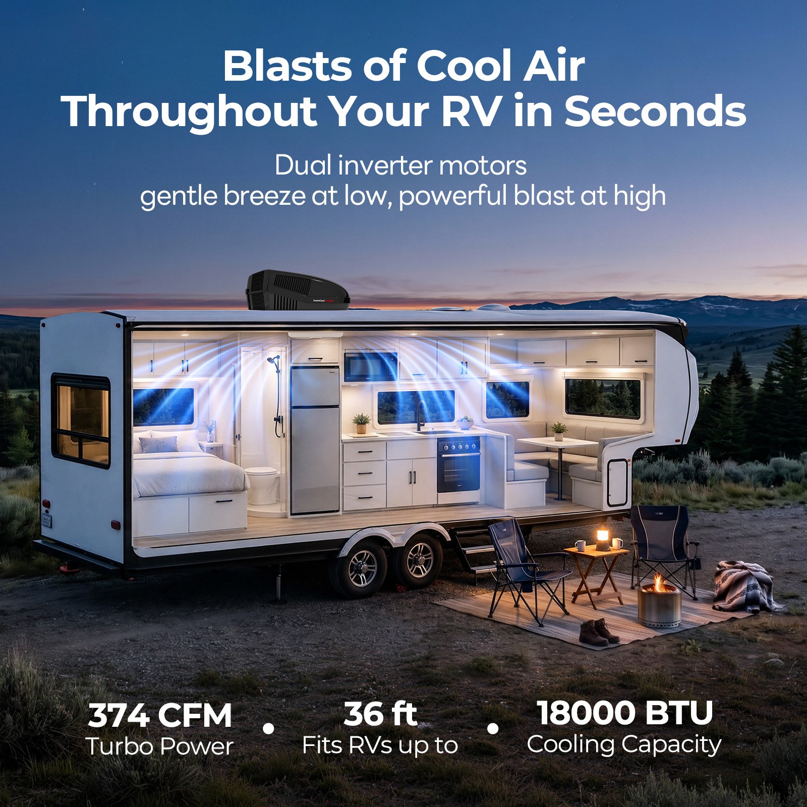 RV Air Conditioner Ducted 18,000 BTU Rooftop AC Camper Trailer WiFi Alexa Voice