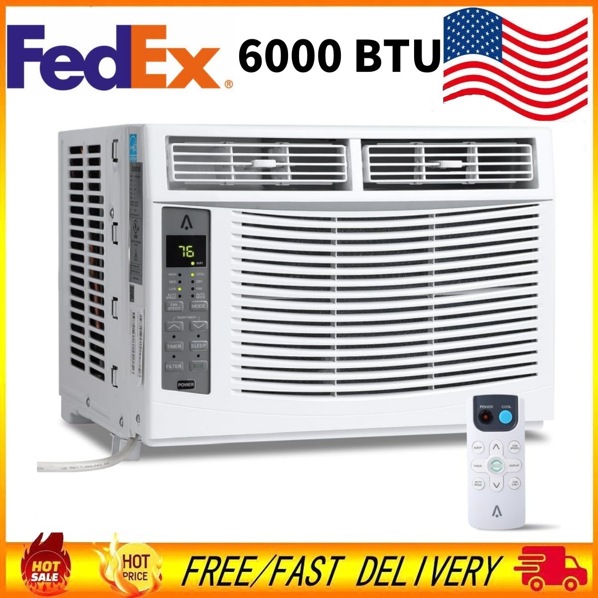 6000Btu Window-Mounted Air Conditioner W/3 Fan Speeds Quiet Operation AC Unit US