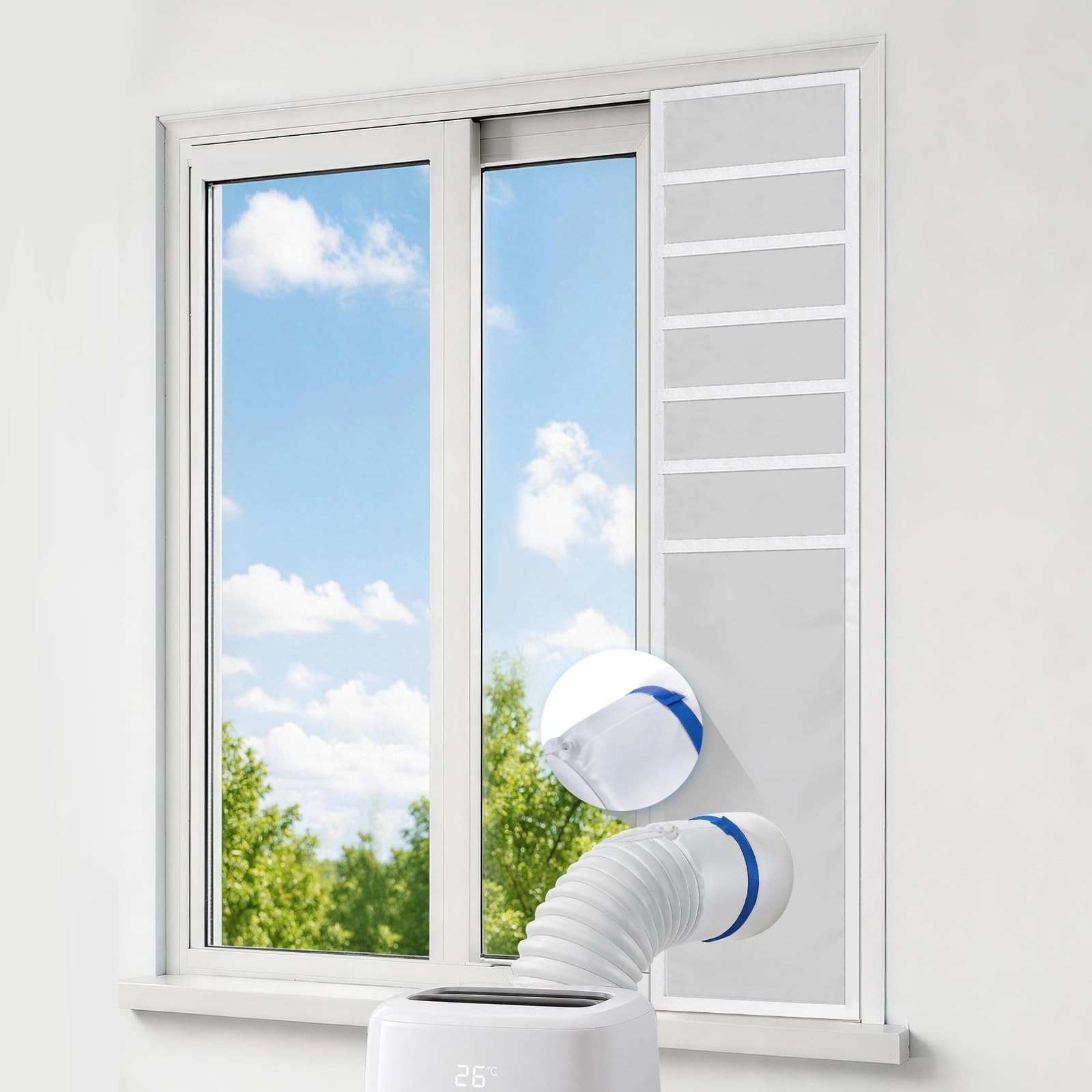 Portable Air Conditioner Window Vent Kit, Adjustable Seal for 5″/6″ Hoses, Water