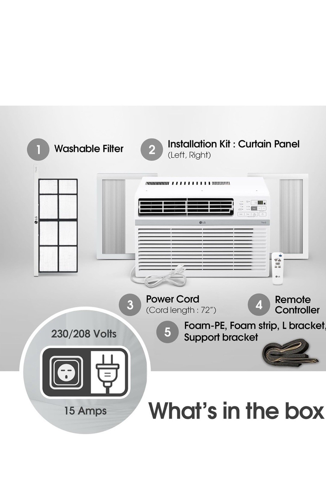 LG 18,000 BTU Smart Window AirConditioner, 230/208V, Cools Room up to 1000 Sq Ft