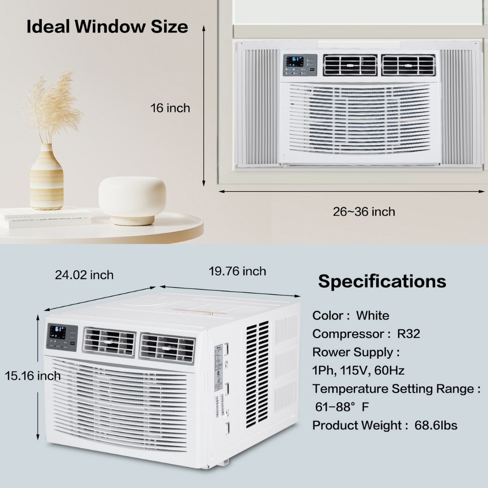 8,000 BTU Window Air Conditioner and Heat 350 Sq.Ft Room Wifi APP Home AC 115V