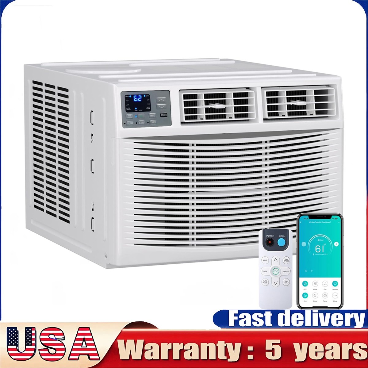 8000 BTU 115V Air Conditioner Window w/ Heat Window AC WIFI Remote App Control