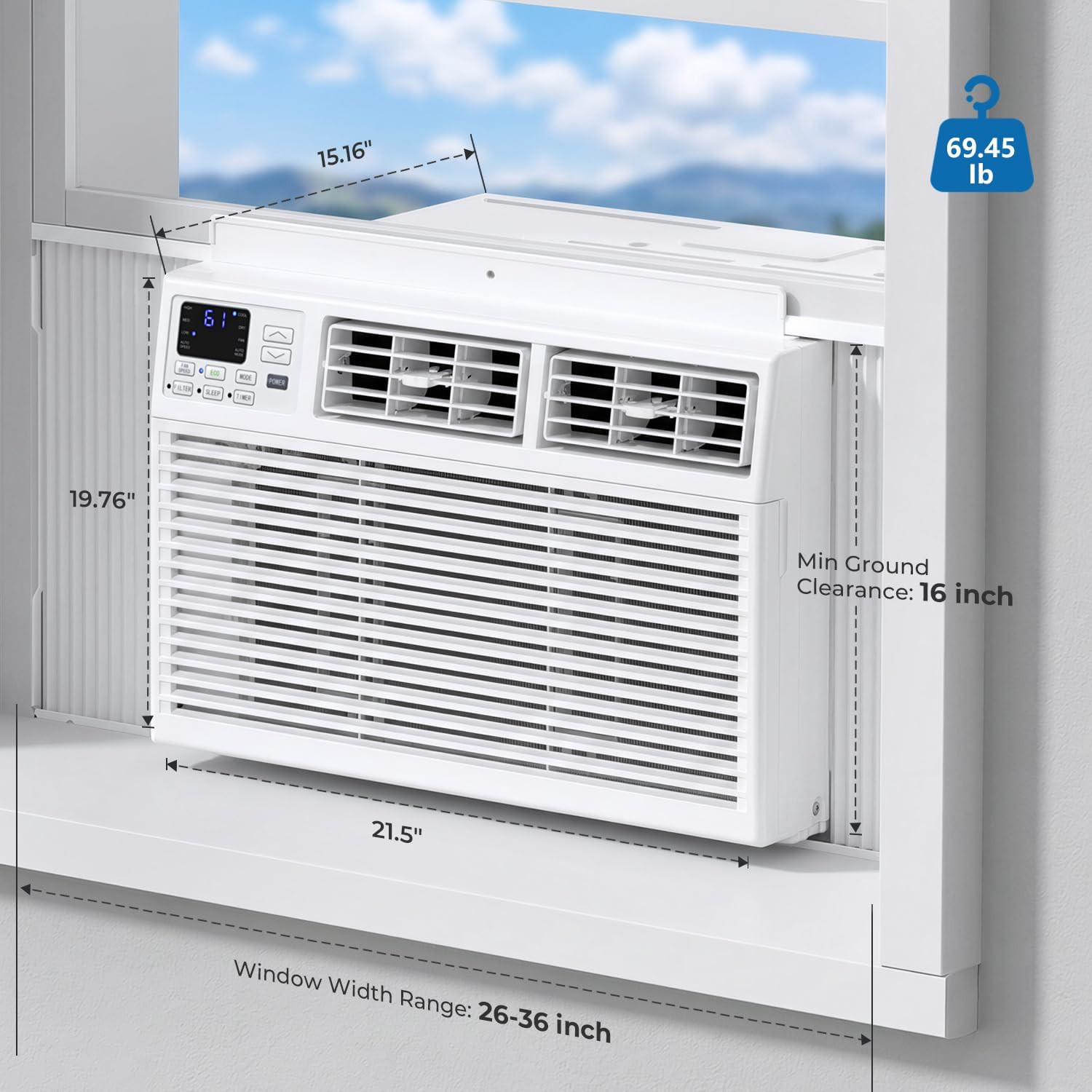 14,000 BTU Window Air Conditioner, 3-In-1 AC Unit with Dehumidifier for Large Ro