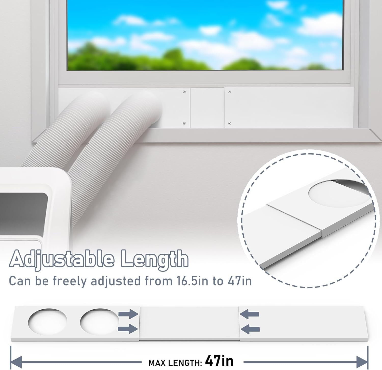 Flamorrow Dual Hose Portable Air Conditioner Window Kit, 5.9″ Diameter Adjustabl
