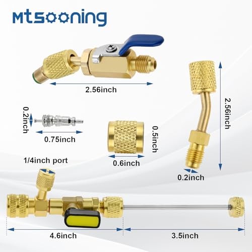 R12 R22 R410A Valve Core Remover Installer Kit, 3PCS 45° 1/4″ SAE Ball
