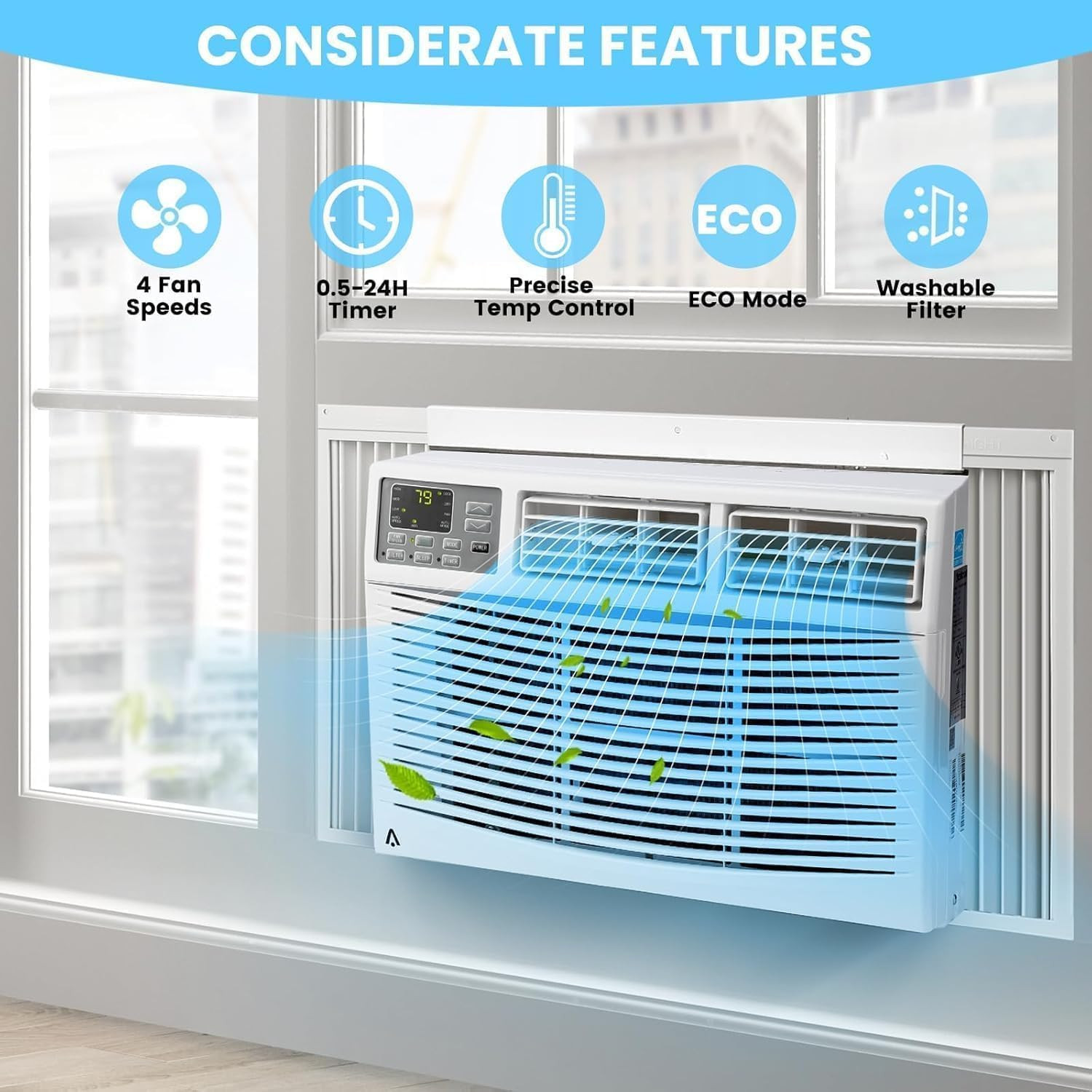 Window Air Conditioner,10,000 BTU AC W/Wifi, Fast Cooling for Large Room up to 4