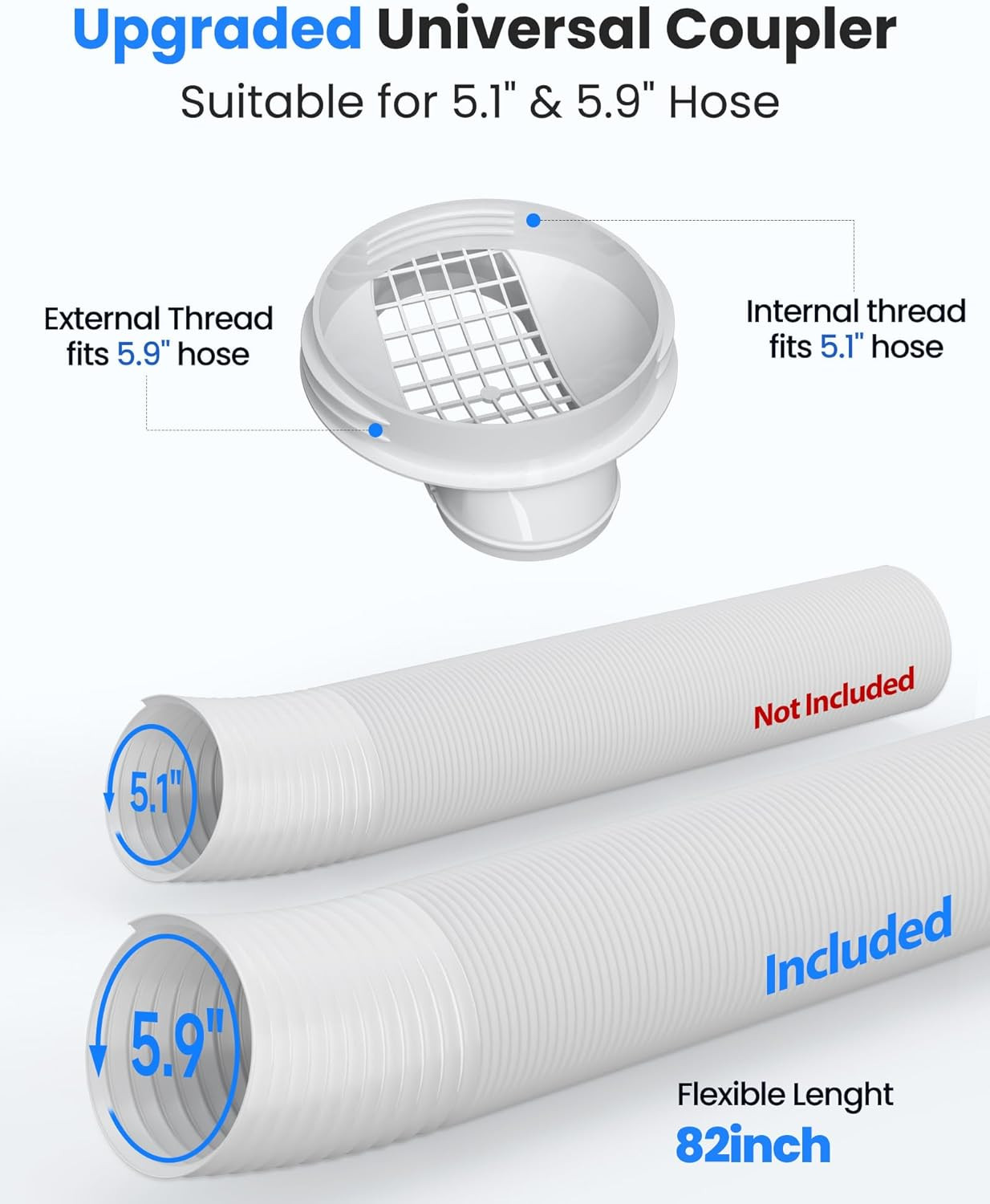 Portable Air Conditioner Window Vent Kit with 82″ Length, 5.9″ Diameter Exhaust