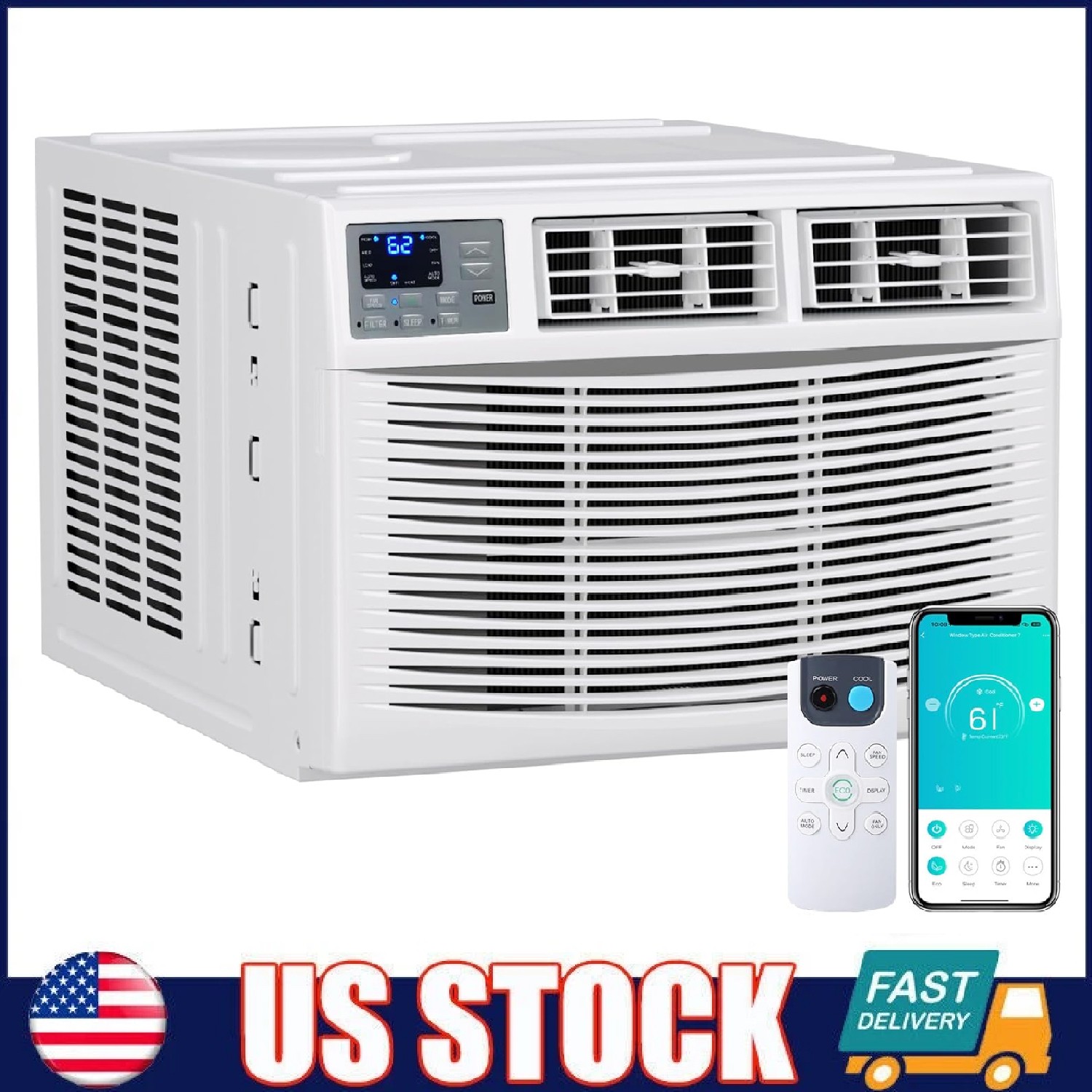 18000 BTU Window Air Conditioner & Heater Smart WIFI Indoor AC Unit 1000 Sq. Ft