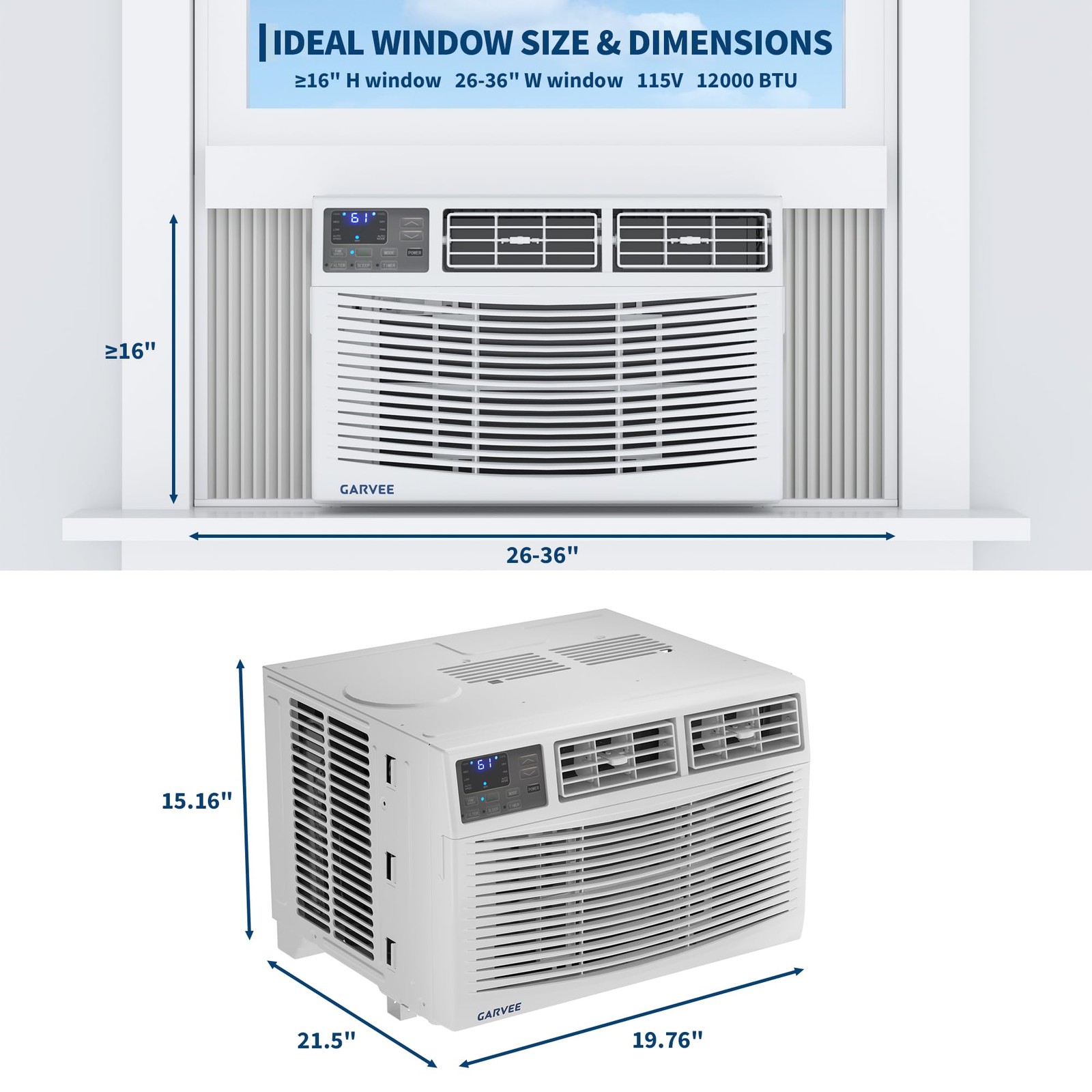 12000 BTU Window Air Conditioner & Remote Control 550 Sq.Ft. for Bedroom Office