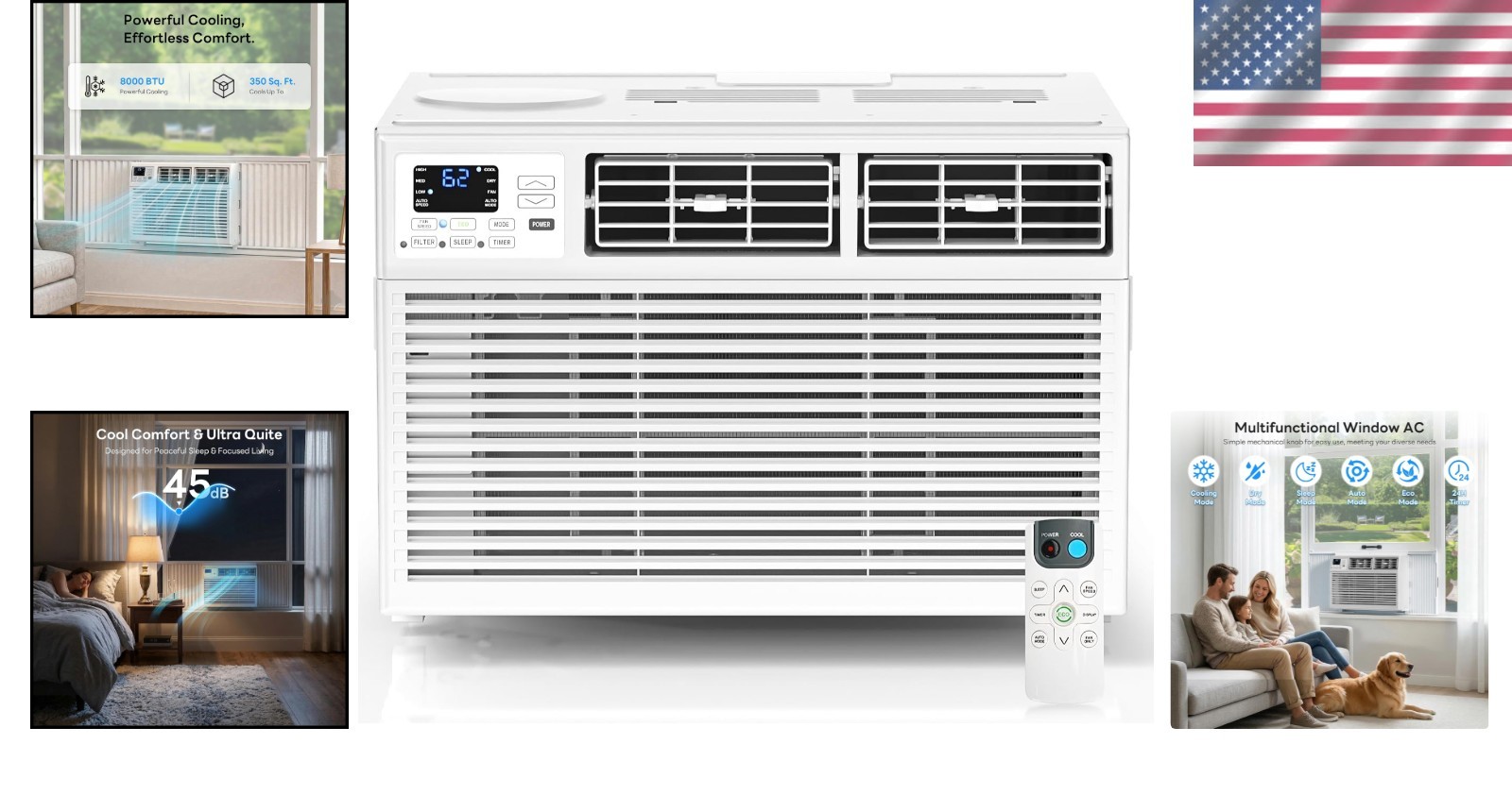 8000 BTU Window Air Conditioner w/ Remote – Fast Cooling