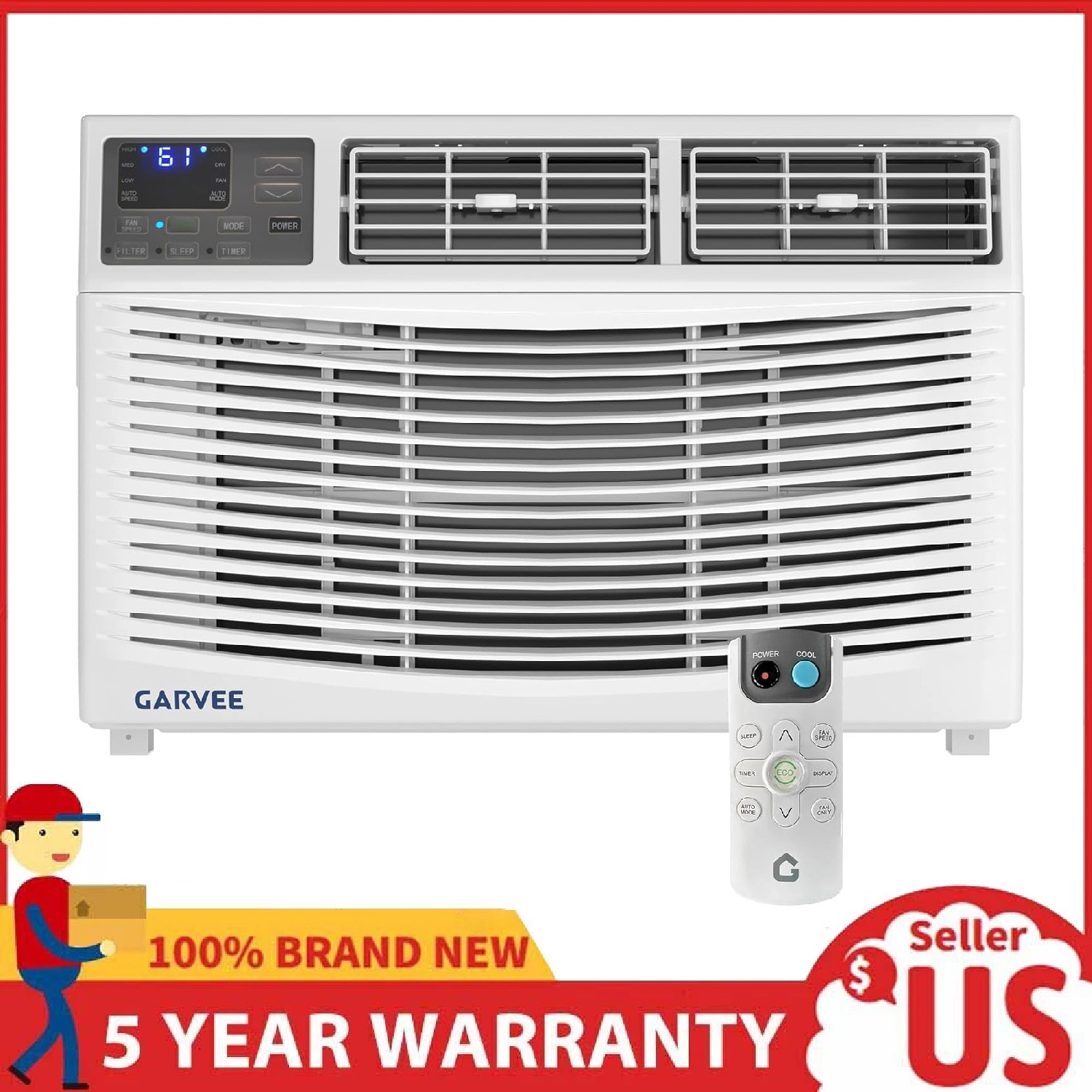 8000 BTU Window Air Conditioner Unit with Remote Control ,AC for Bedroom, Office
