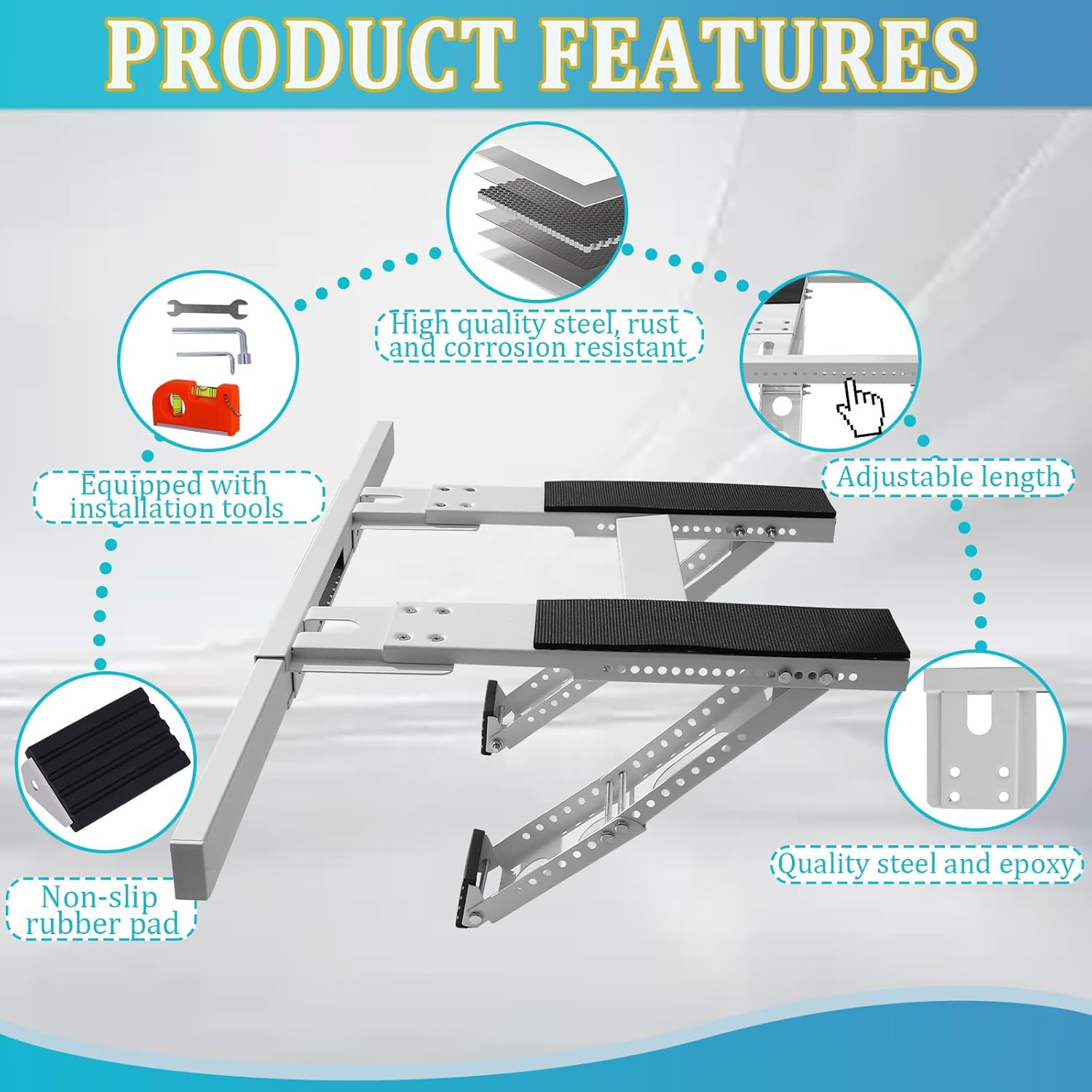 Heavy-Duty Adjustable No-Drill AC Bracket for 5000-24000 BTU Units