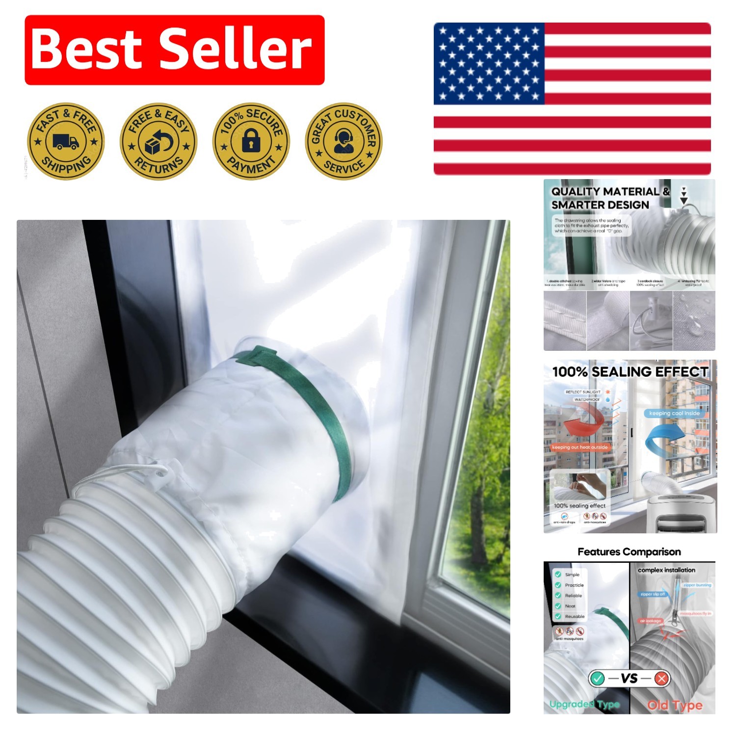 Fast Cooling Window Vent Kit for Portable AC – 100% Sealing, Adjustable Length