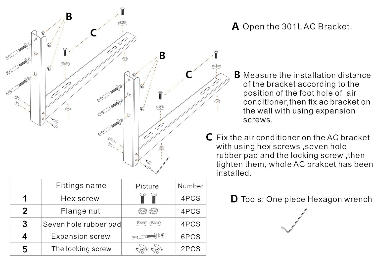 Heavy-Duty Steel Wall Bracket – Quick and Easy Installation – 7000-24000 BTU