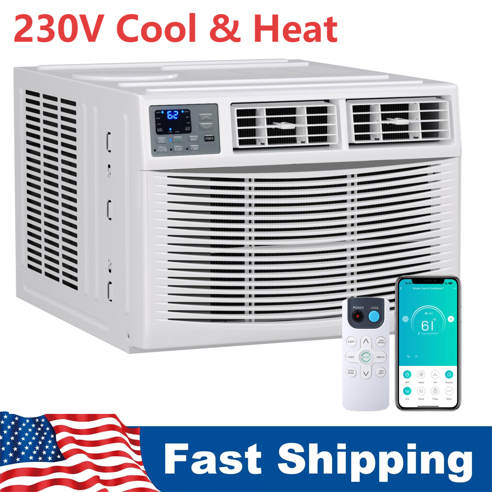 23200 BTU Window Air Conditioner with Heat, WIFI AC Unit & Heater Combo W/Remote