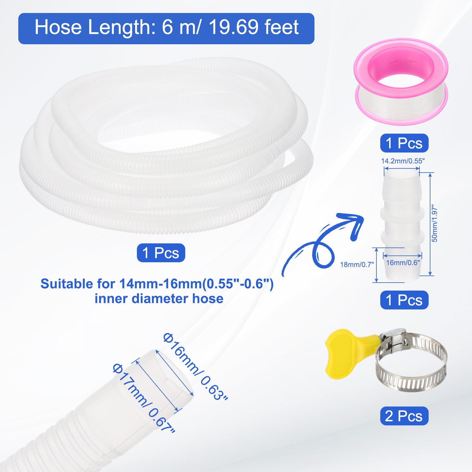 20Ft Air Conditioner Drain Hose Universal Mini Split AC Drain Hose Clear