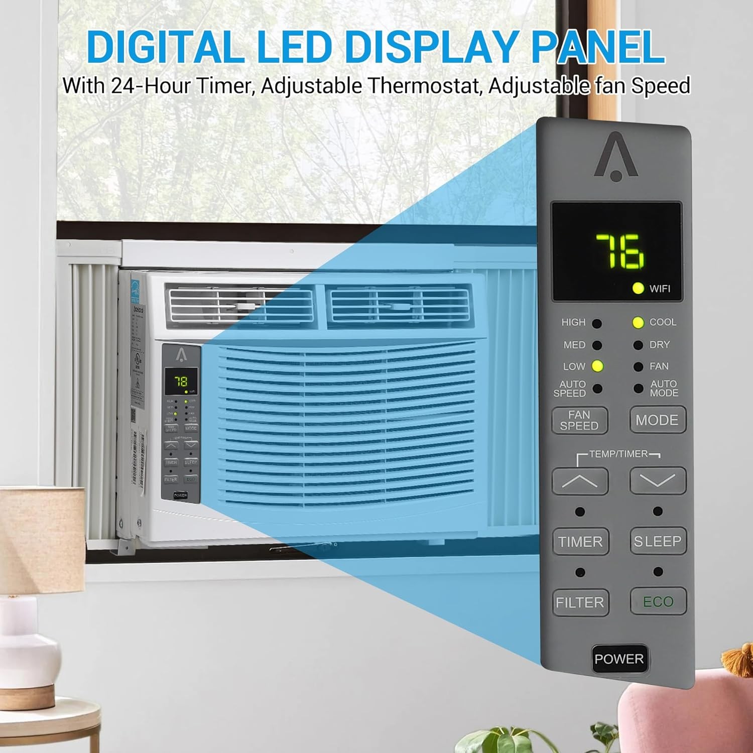 Smart Window Air Conditioner 6000 BTU Window AC Unit with Remote Control & WiFi