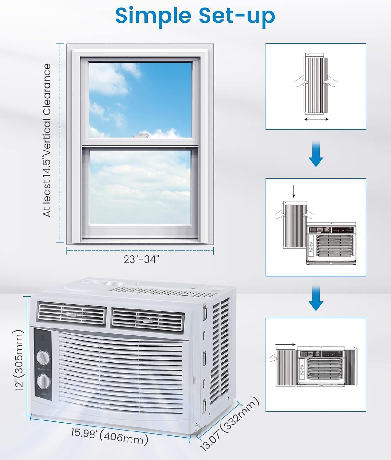 5000 BTU Window AC Ultra Quiet Fast Cooling 150 Sq.Ft Bedroom Dorm Office