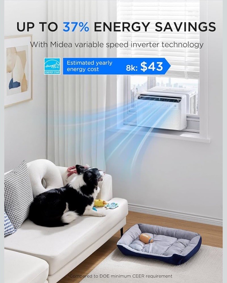 Midea 8,000 BTU U Shaped Smart Inverter Window Air Conditioner Cools 350 Sq …