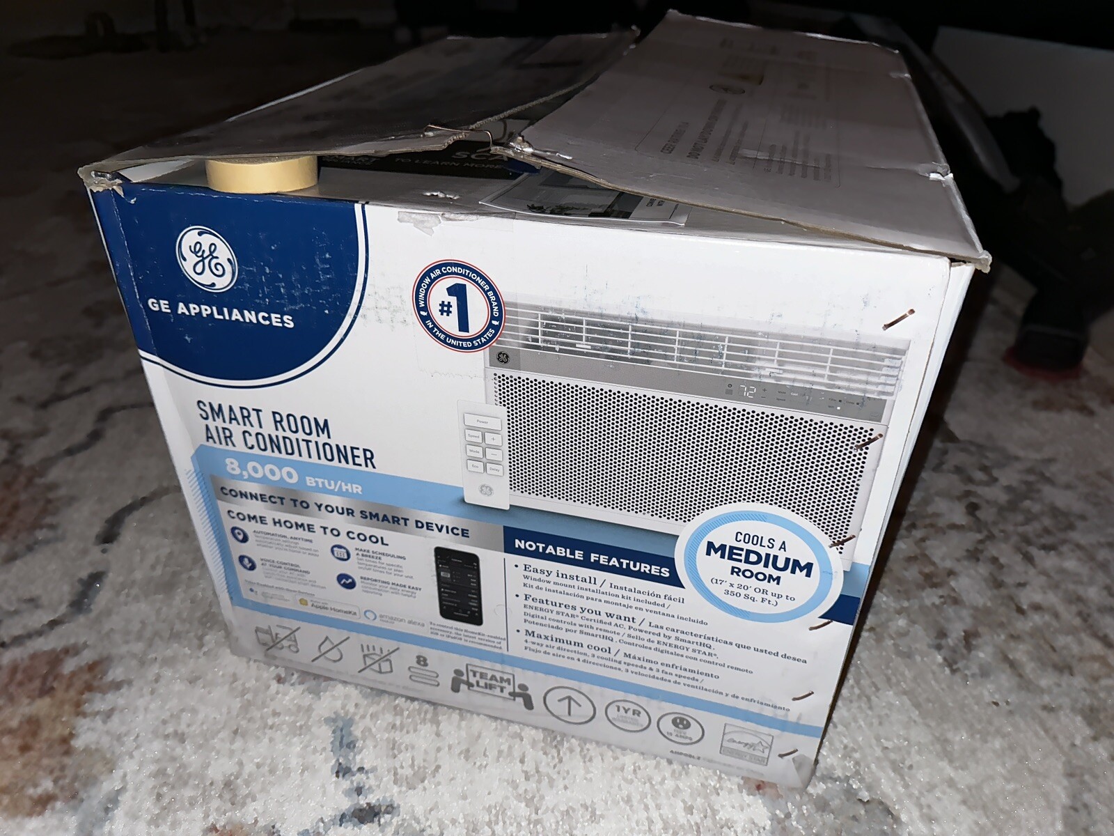 GE 8,000 BTU Smart Electronic Window Air Conditioner for Medium Rooms- 350 sq ft