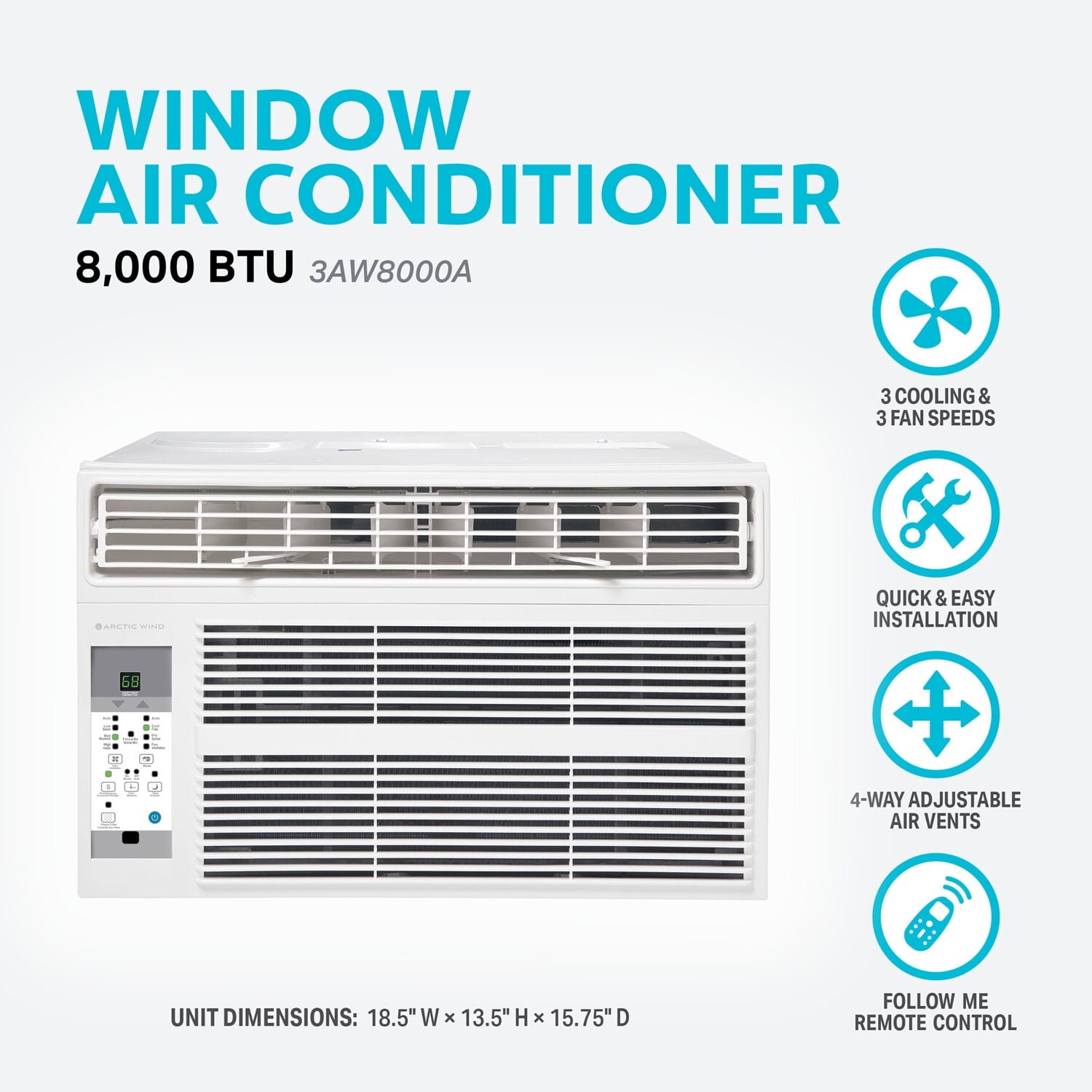 Arctic Wind New 8,000 BTU 350 Sq ft Window Air Conditioner with Remote Control