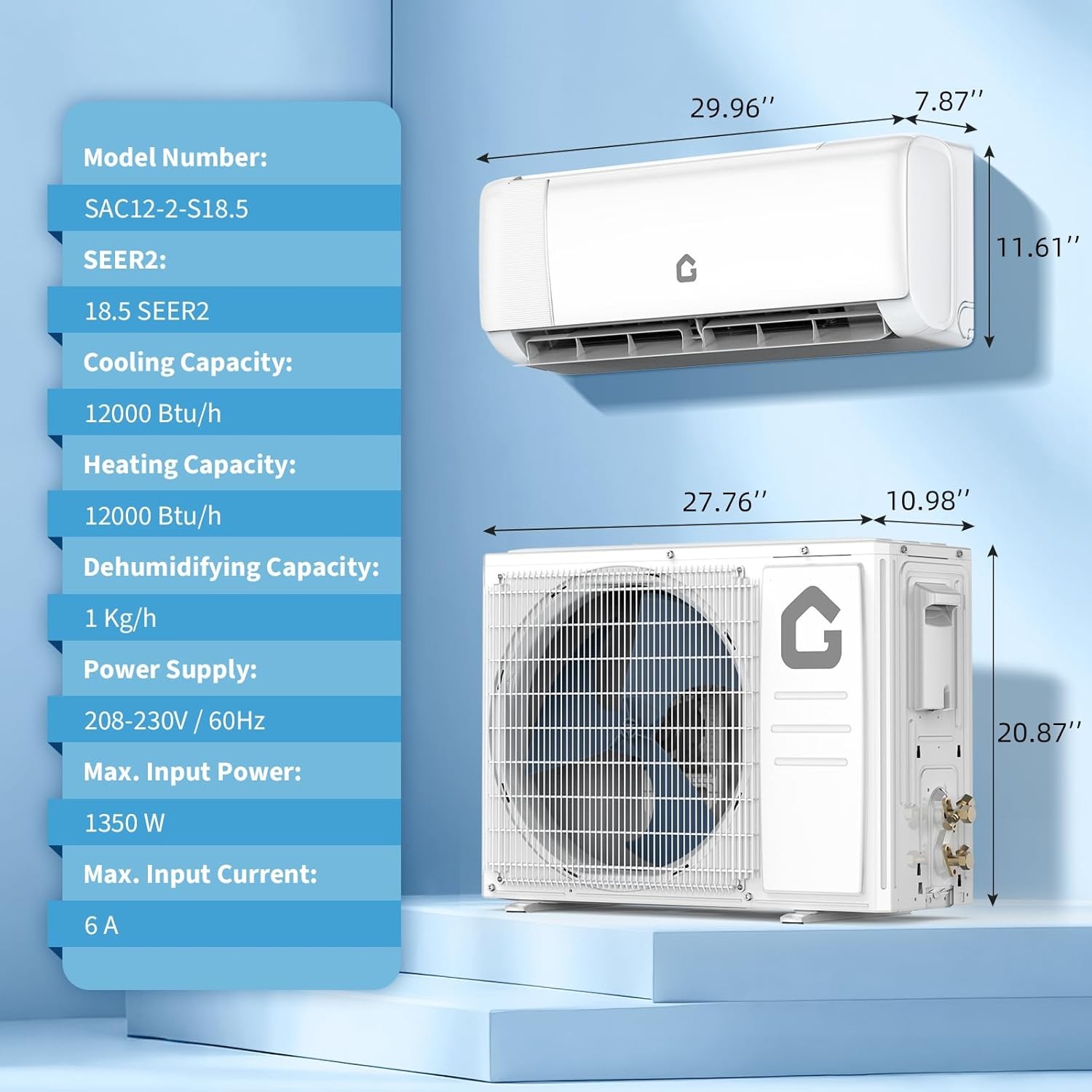 12000BTU,18.5 SEER2 230V Mini Split Air Conditioner & Heater,WiFi,Remote Control