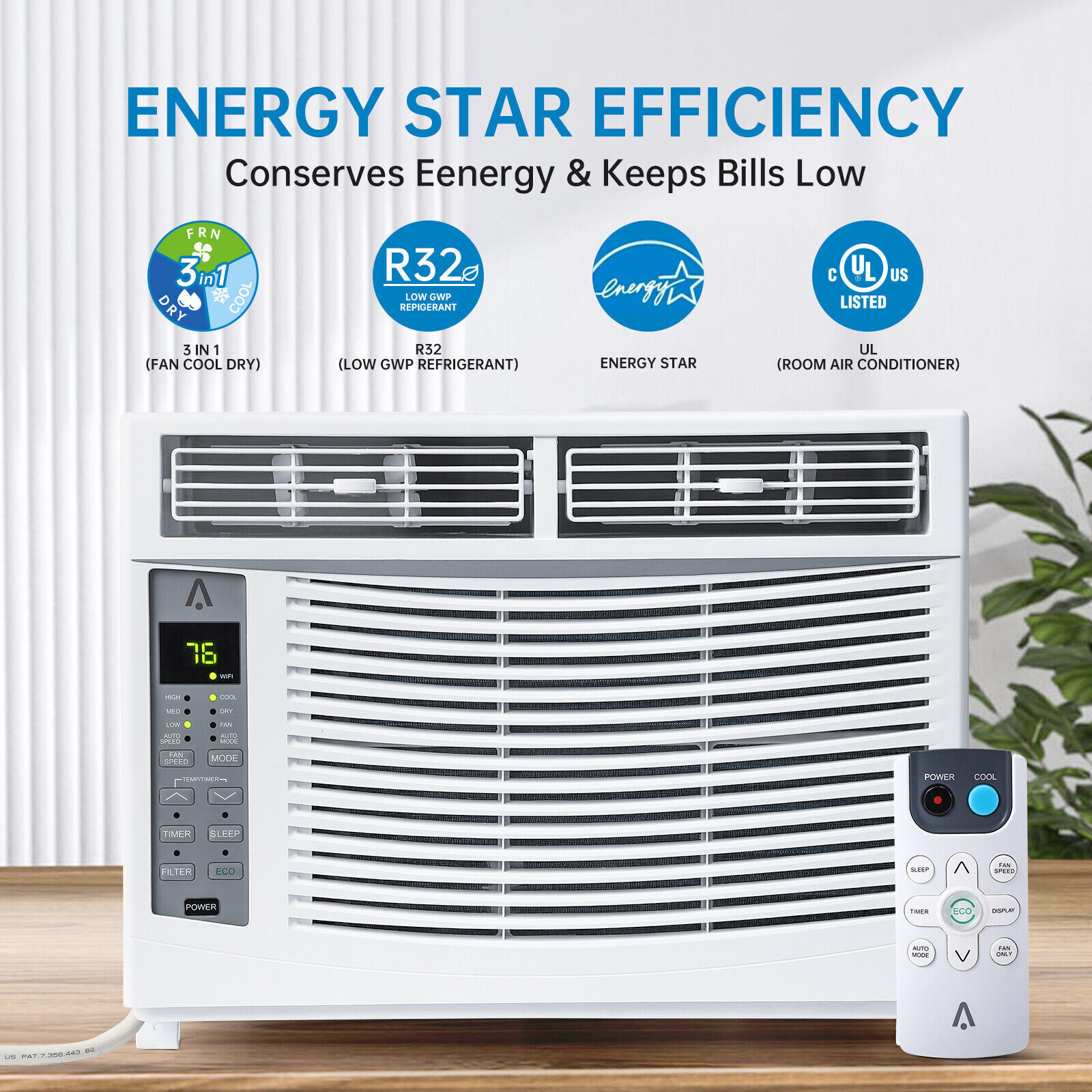 6000 BTU 115V Window Air Conditioner w/Remote Control & LED Digital Panel, Wifi