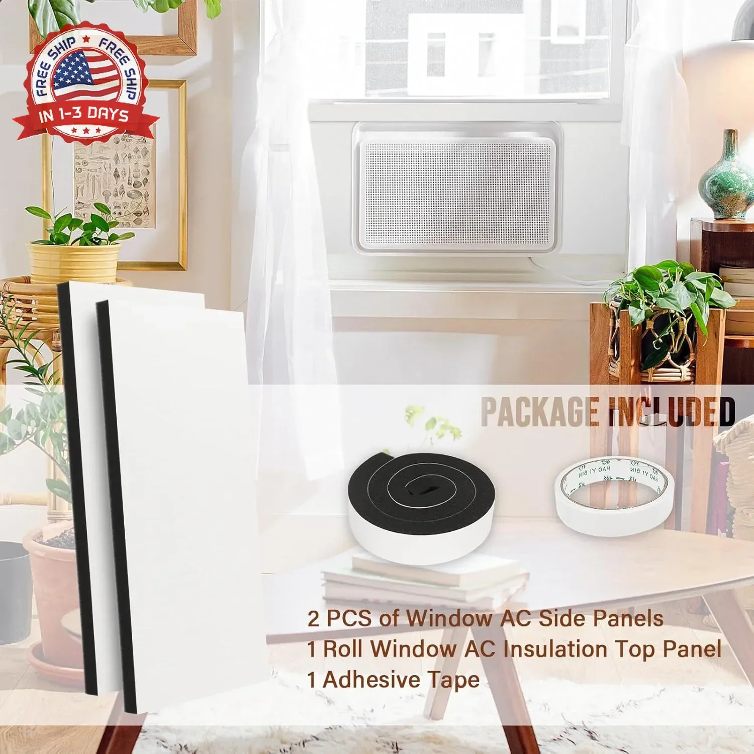 Window AC Insulation Foam Panels Side Surround Kit 2 Pcs for Room Comfort