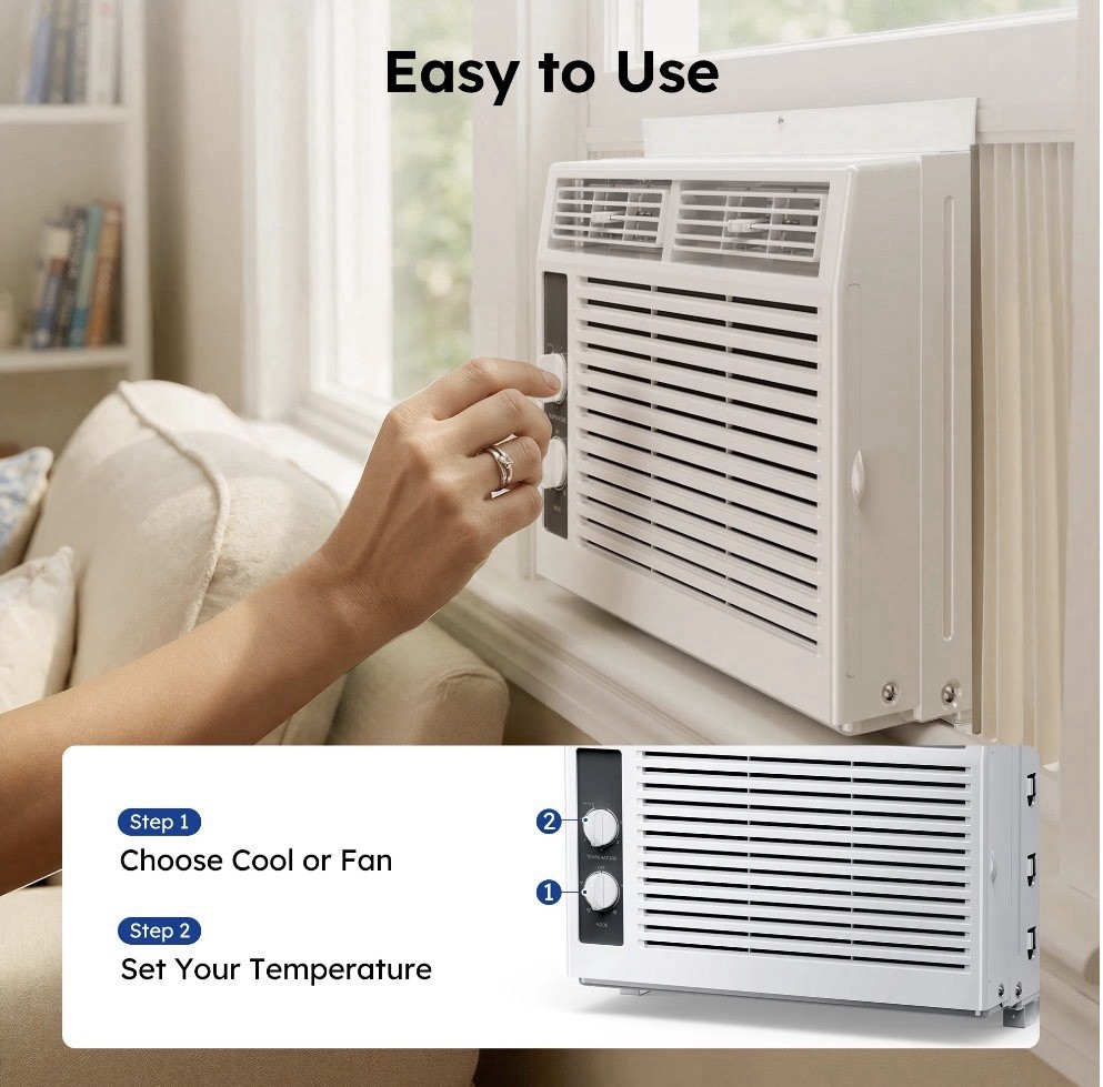 SIMZLIFE 5,000 BTU Window Air Conditioner, Cools Up To 150 Sq Ft