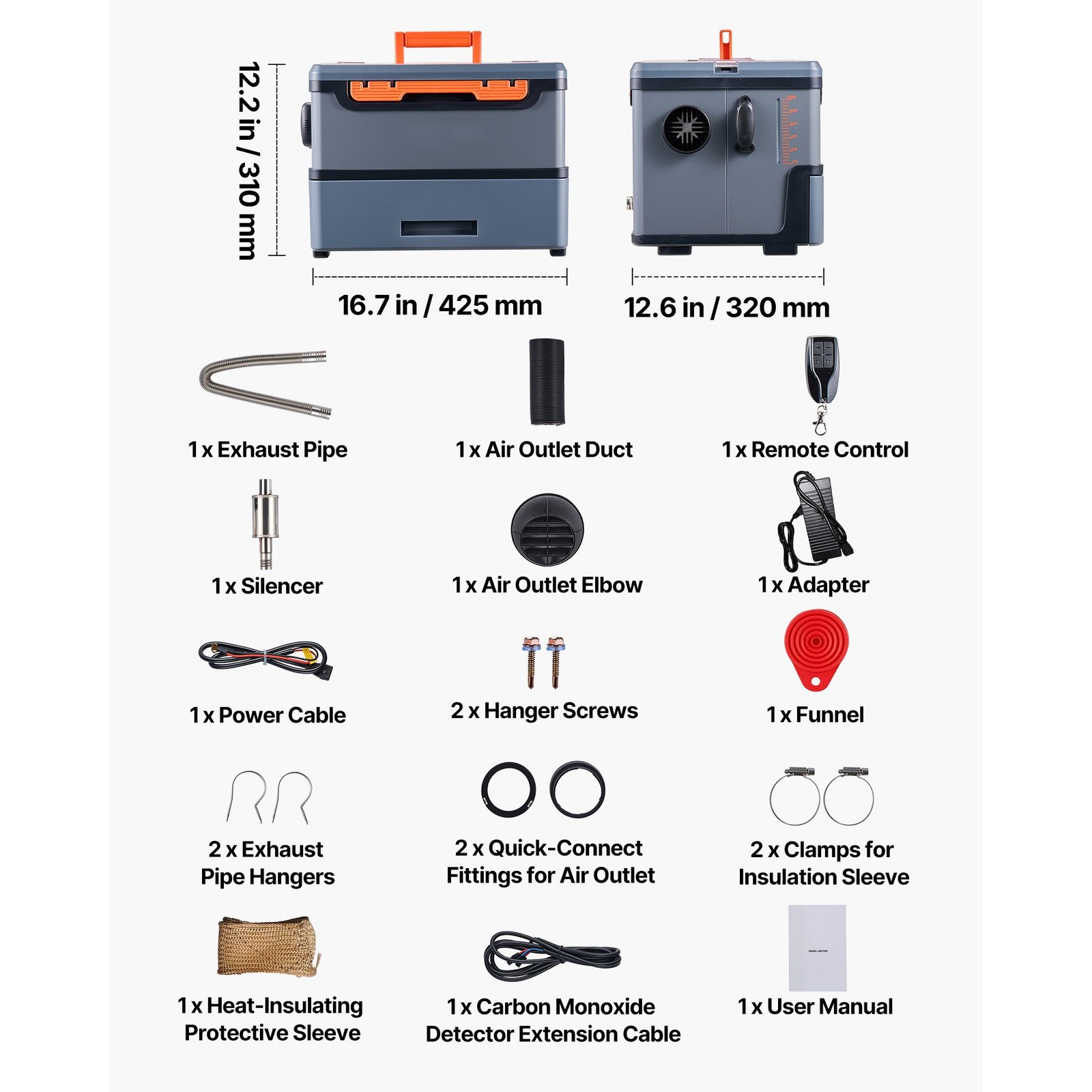8KW 12V/ 24V Portable Diesel Heater with Bluetooth, Remote, LCD, 1.3 Gal Tank