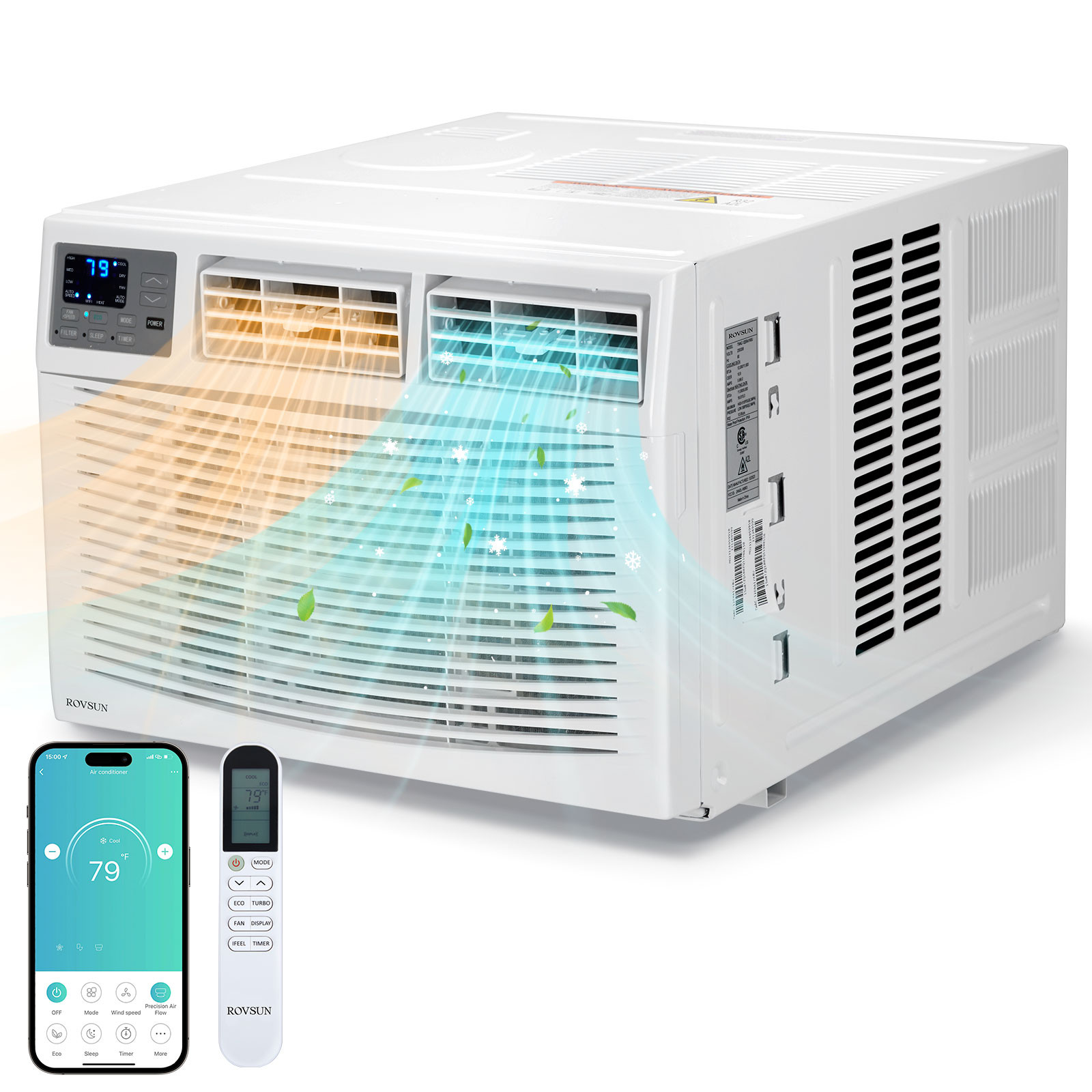 18000 BTU Window Air Conditioner with Remote, WIFI AC Unit & Heater Combo, 230V