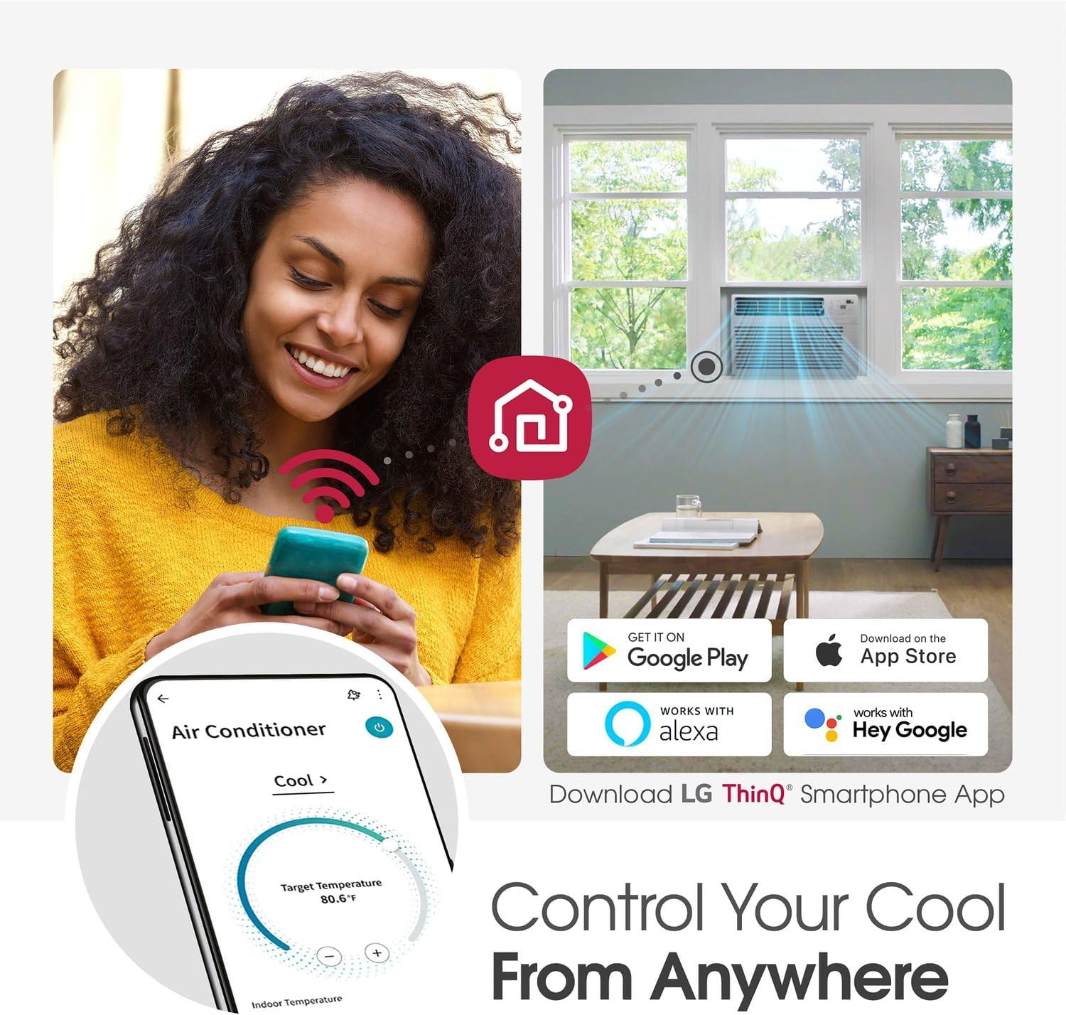 LG 12,000 BTU Window Air Conditioner with Remote , Wifi App, Ultra-Quiet, Washab