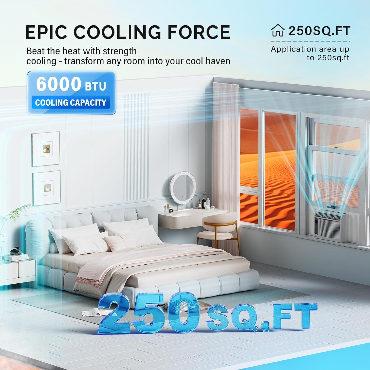 Smart 6000 BTU Window Air Conditioner W/ WiFi Energy Saving Window AC Unit