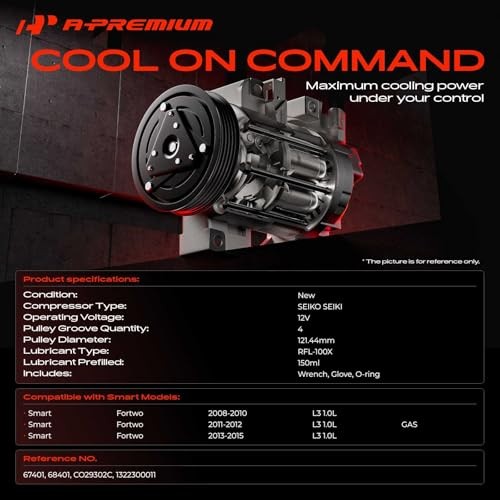 Air Conditioner AC Compressor with Clutch Compatible with Smart Fortwo 1.0L