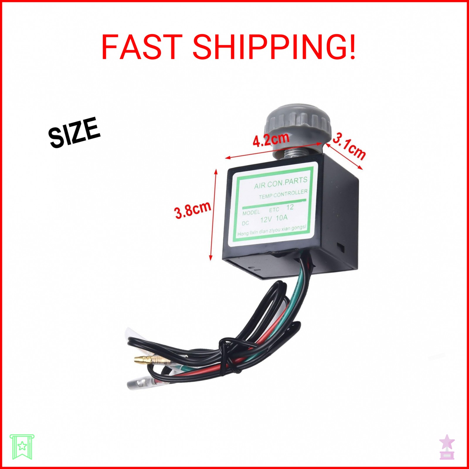 Deskbloom 12V 10A Car Air Conditioner Electronic Thermostat Switch with ABS Hous