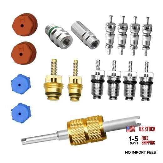 17 PCS Air Conditioning Valve Core Kit, R12 R134A A/C Ducts Pressure Caps and