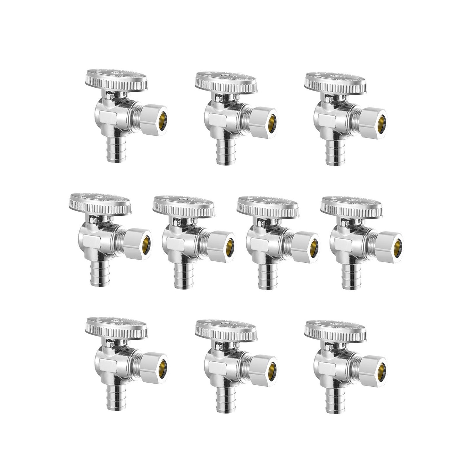 10 Pack Angle Stop Valve, Water Shut Off Valve 1/ 2″ PEX x 3/ 8″ OD Compression