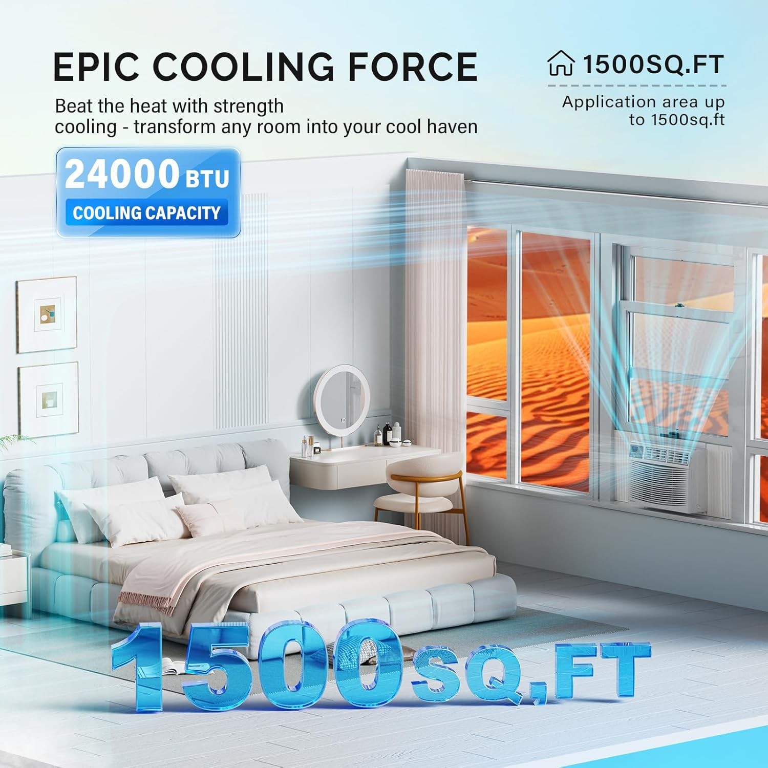 24000 BTU Window Air Conditioner with Remote, WiFi, Energy Saving Window AC Unit