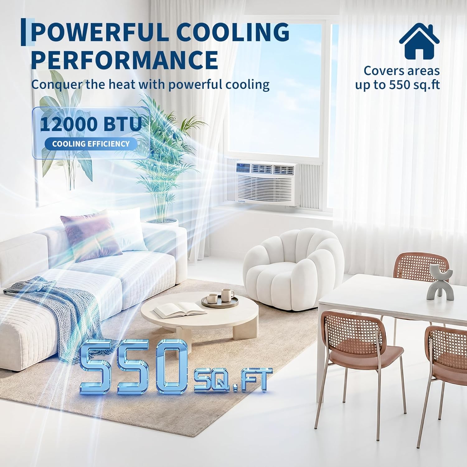 12000 BTU Window Air Conditioner, Cools Up to 550 Sq.ft., 24H Timer, Sleep Mode,