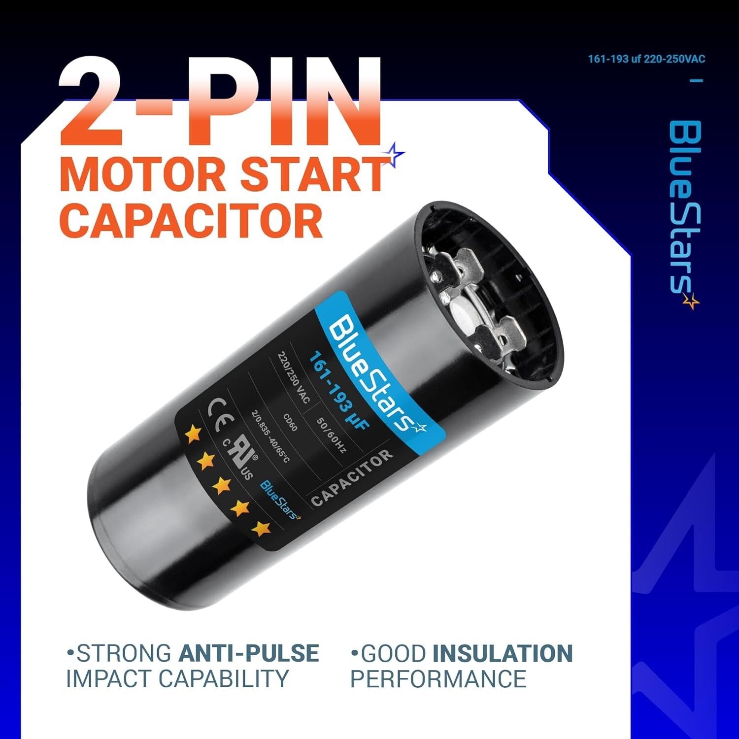 Upgraded 161-193 uf MFD Round Start Capacitor for Air Conditioners – Pack of 1