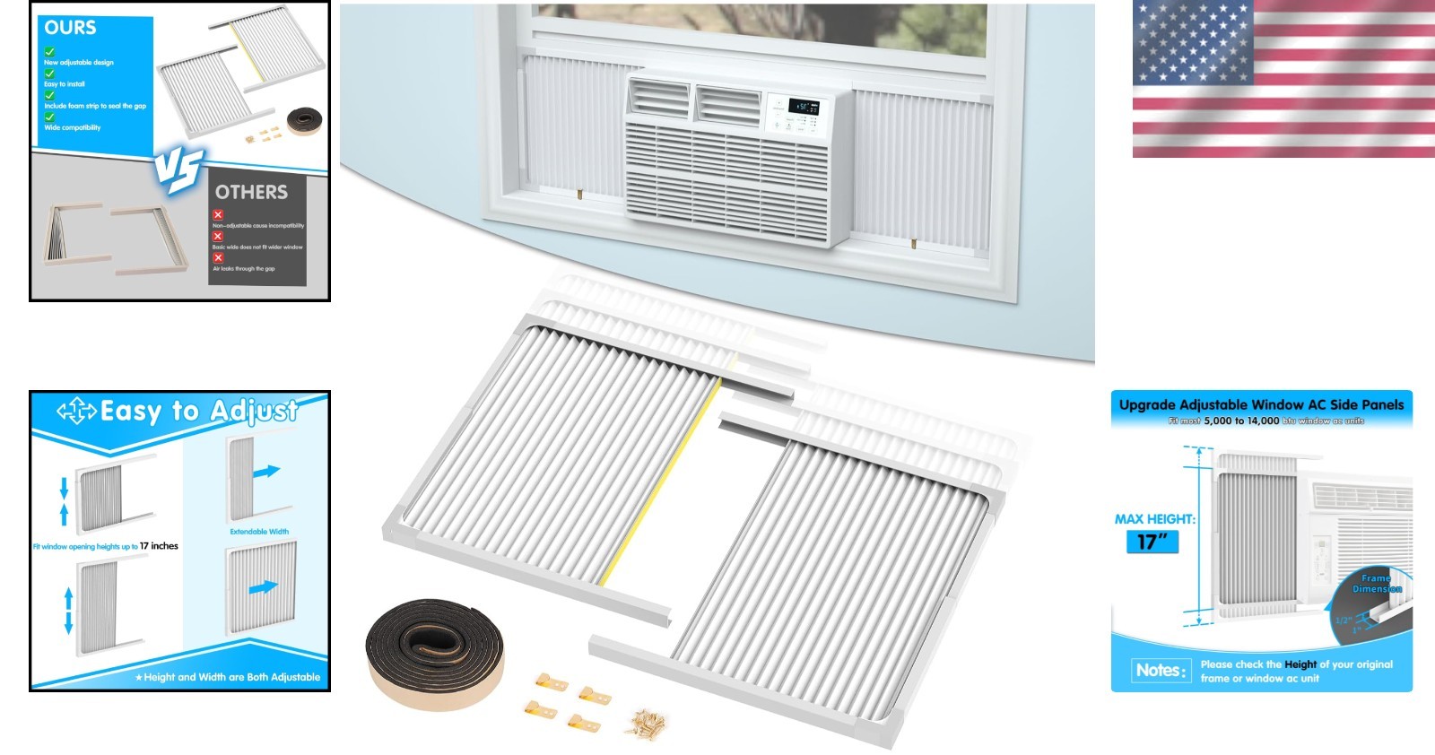 Height-Adjustable AC Side Panels with Installation Kit – For 5,000 to 14,000 BTU
