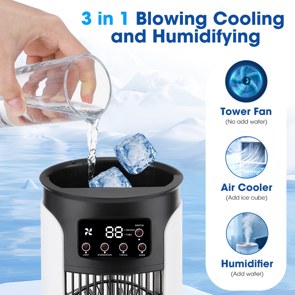 6-Speeds Portable Air Cooler Fan 300ML Water Tank Ice Cold Cooling Conditioner