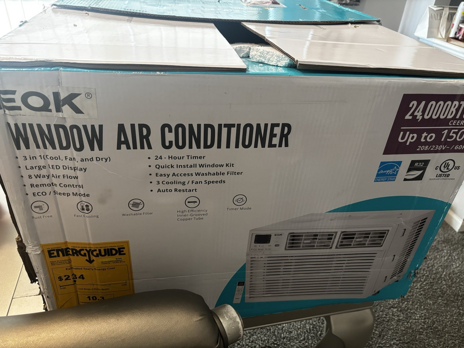 EQK 24,000 BTU Window Air Conditioner Remote, 208/230V, Up to 1500 sq ft