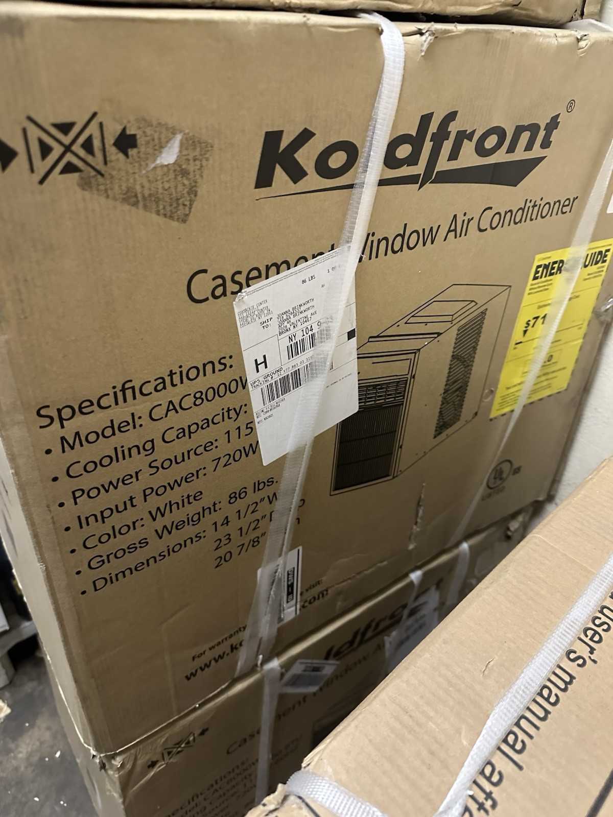 Koldfront Air Conditioner 8000 BTU 115V Casement CAC 8000W