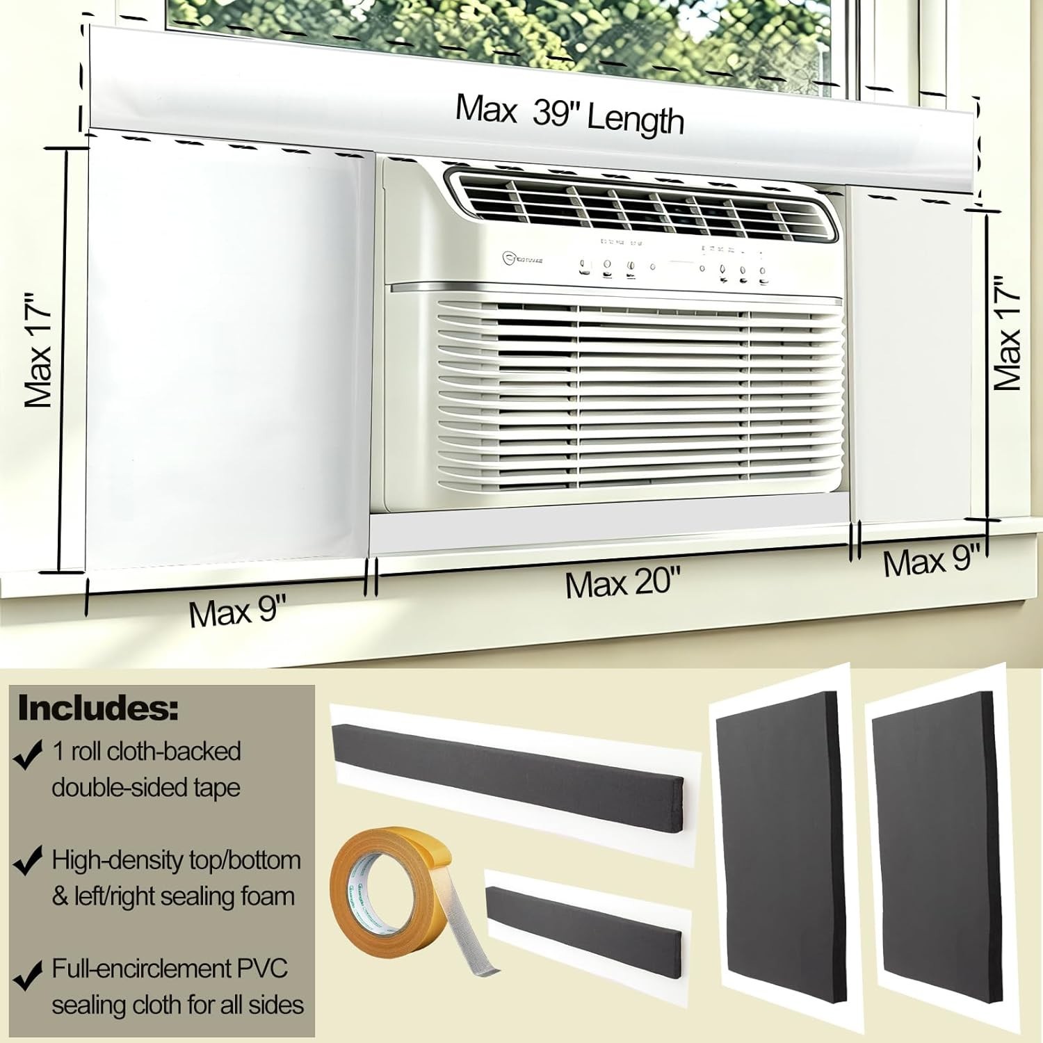 Upgraded Window AC Insulation Kit with PVC Full Edge Enclosure, Window Air Co…