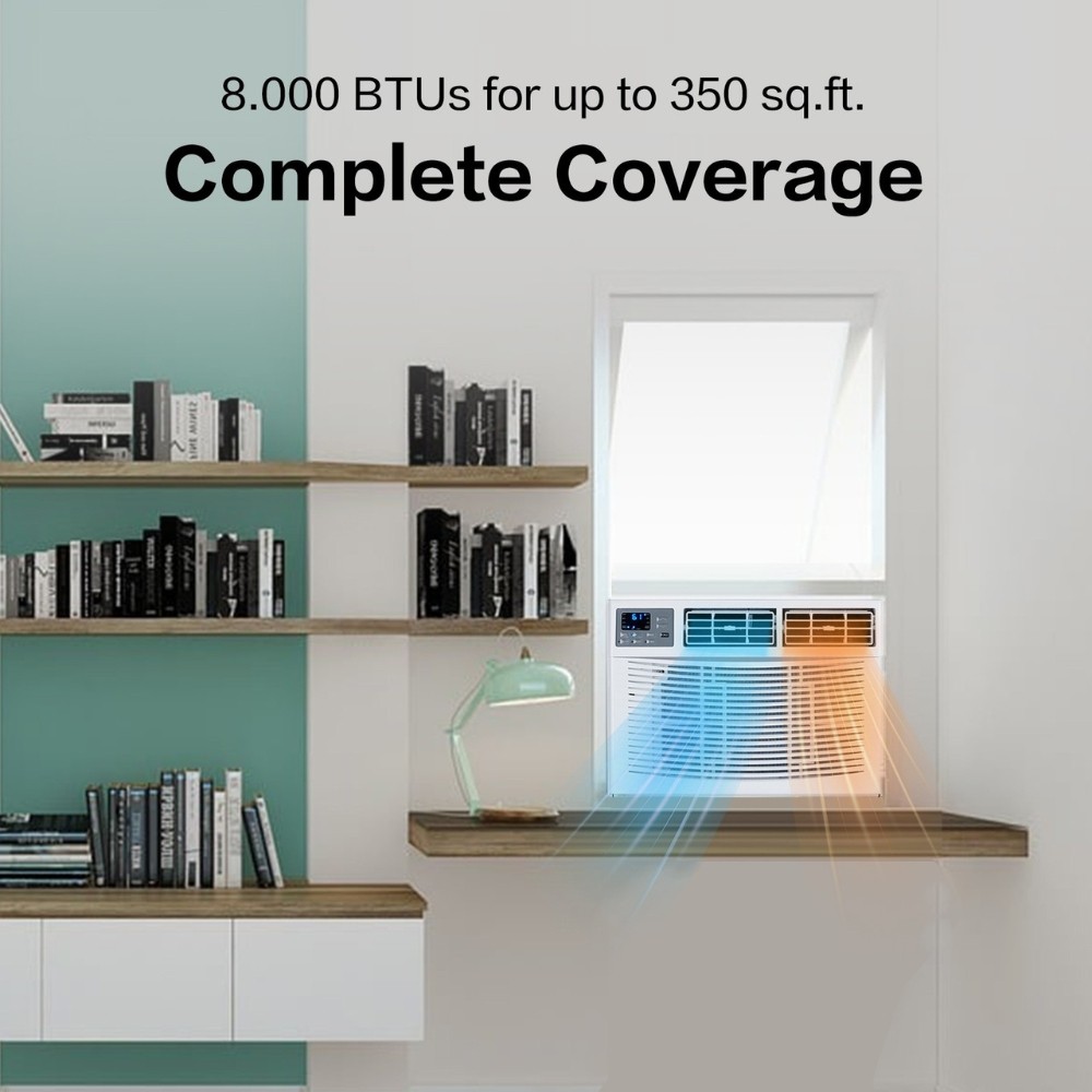 8,000 BTU Window Air Conditioner and Heat 350 Sq.Ft Room Wifi APP Home AC 115V