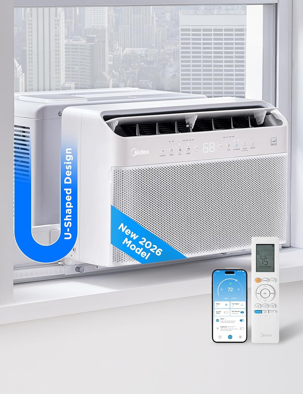 Midea ,000 BTU U Shaped Smart Inverter Window Air Conditioner – Cools 250 Sq Ft,