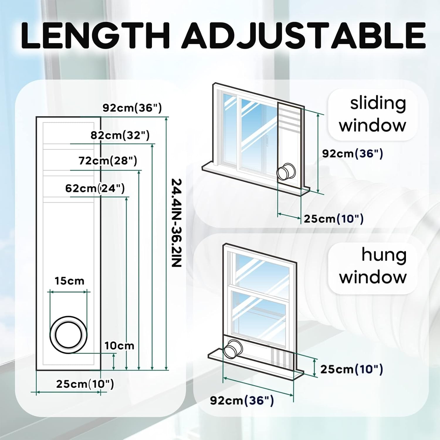 Adjustable Portable AC Window Seal Kit 10×24-36 Inch Waterproof Vent
