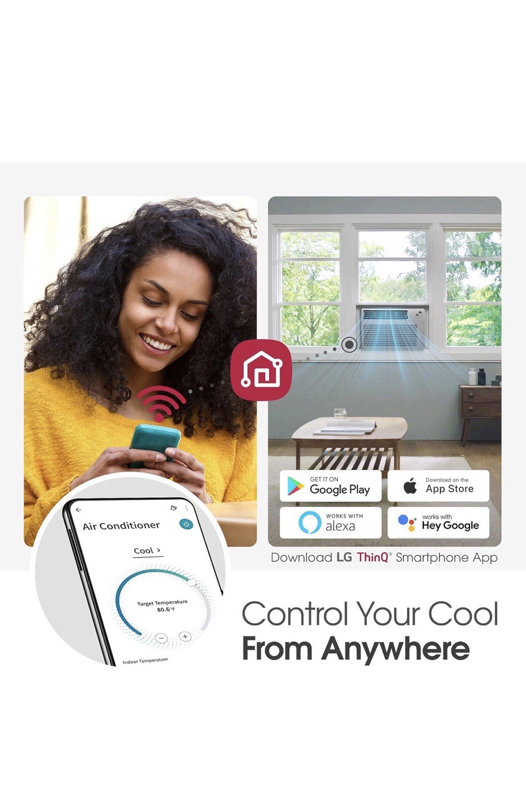 LG 18,000 BTU Smart Window AirConditioner, 230/208V, Cools Room up to 1000 Sq Ft